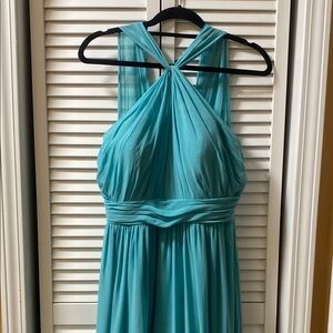 Bill Levkoff Aqua Gathered Bodice Prom Dress